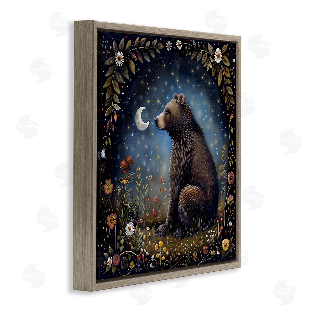The Dutch Lady Woodland Bear Night Forest Brown Floating Frame Canvas Wall Art Print