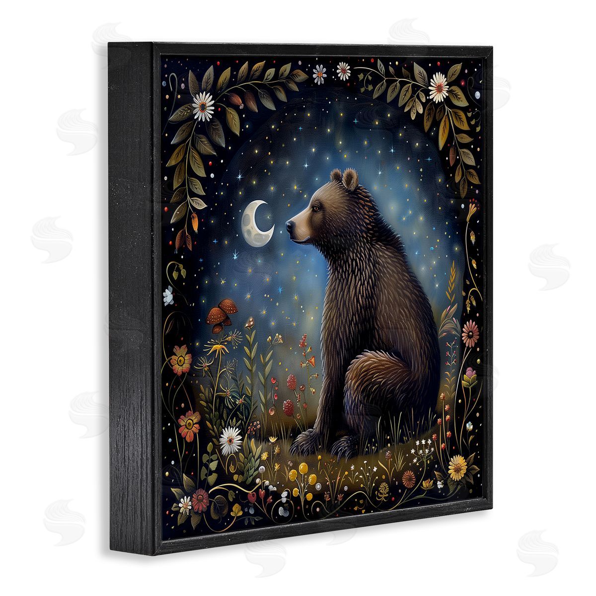 The Dutch Lady Woodland Bear Night Forest Black Framed Giclee Wall Art Print