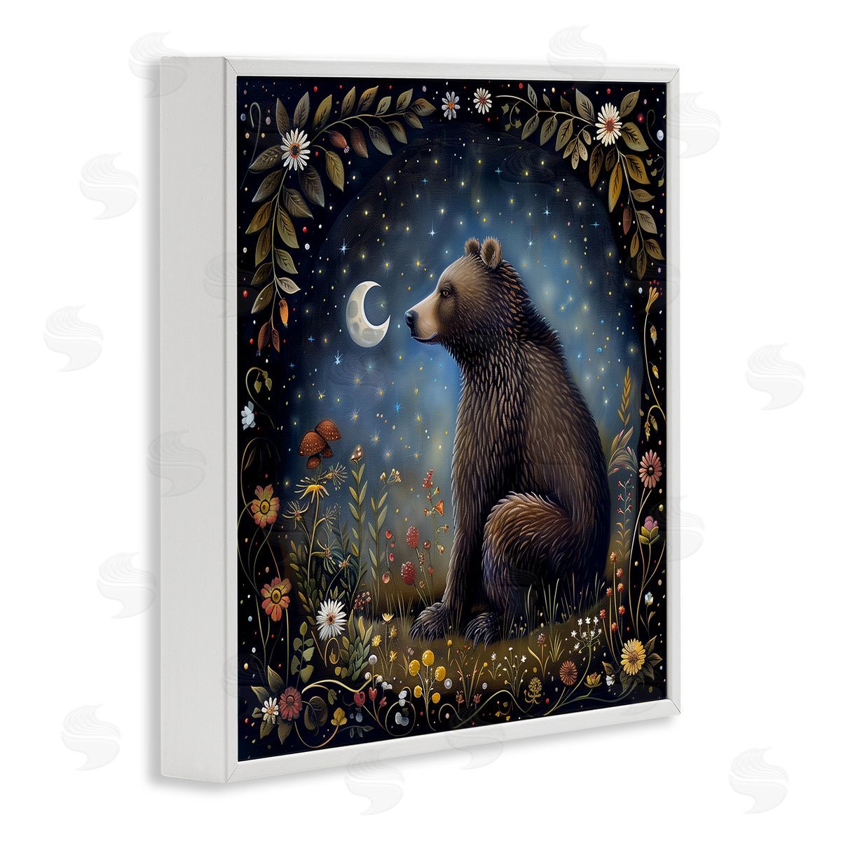 The Dutch Lady Woodland Bear Night Forest White Framed Giclee Wall Art Print