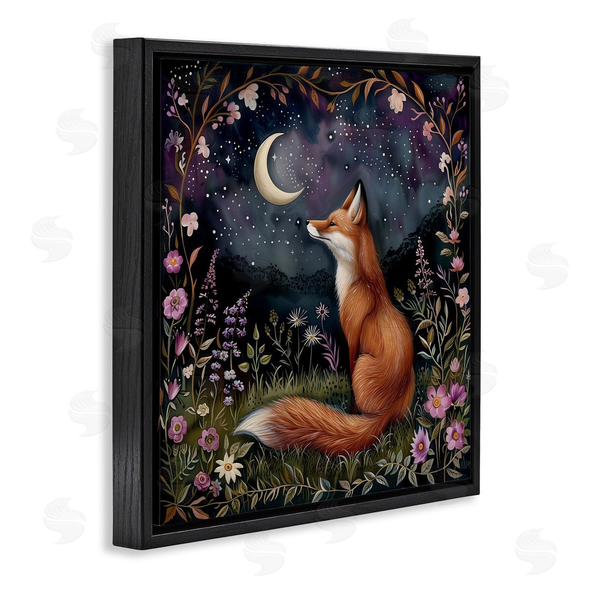 The Dutch Lady Woodland Fox Night Forest Black Floating Frame Canvas Wall Art Print