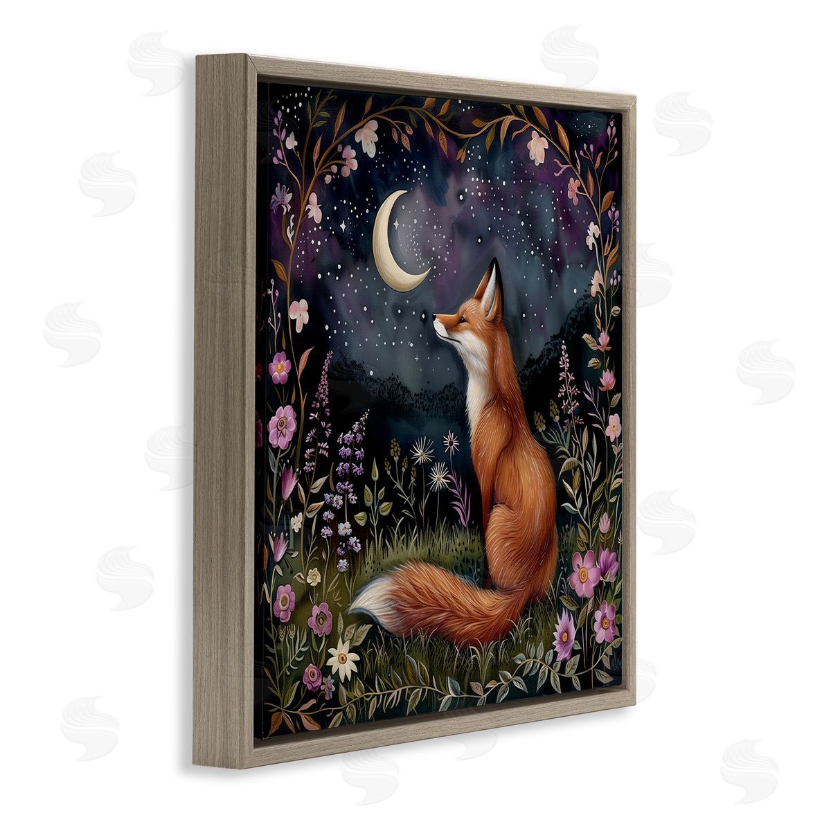 The Dutch Lady Woodland Fox Night Forest Brown Floating Frame Canvas Wall Art Print