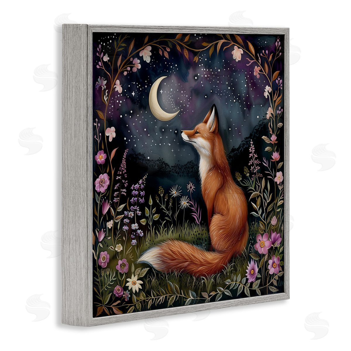 The Dutch Lady Woodland Fox Night Forest Gray Framed Giclee Wall Art Print