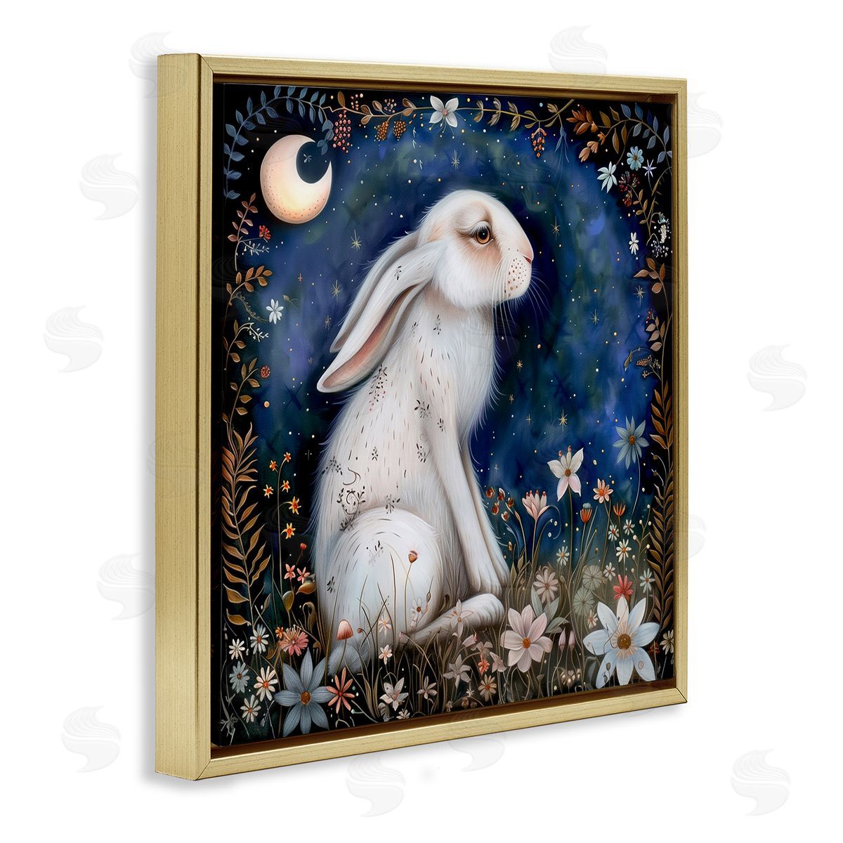 The Dutch Lady White Rabbit Forest Scene Gold Floating Frame Canvas Wall Art Print