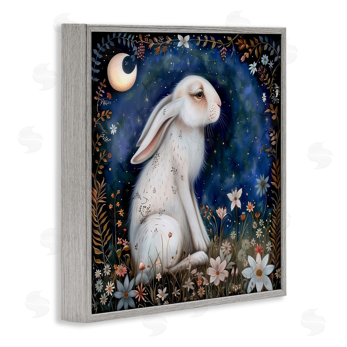 The Dutch Lady White Rabbit Forest Scene Gray Framed Giclee Wall Art Print