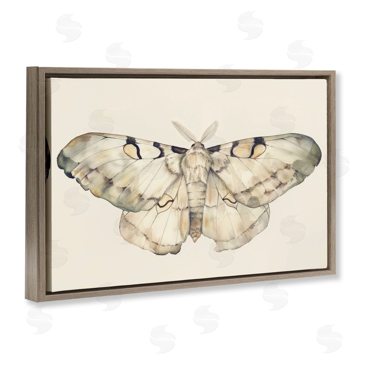 Petal Prints Design Dusty Beige Moth Brown Floating Frame Canvas Wall Art Print