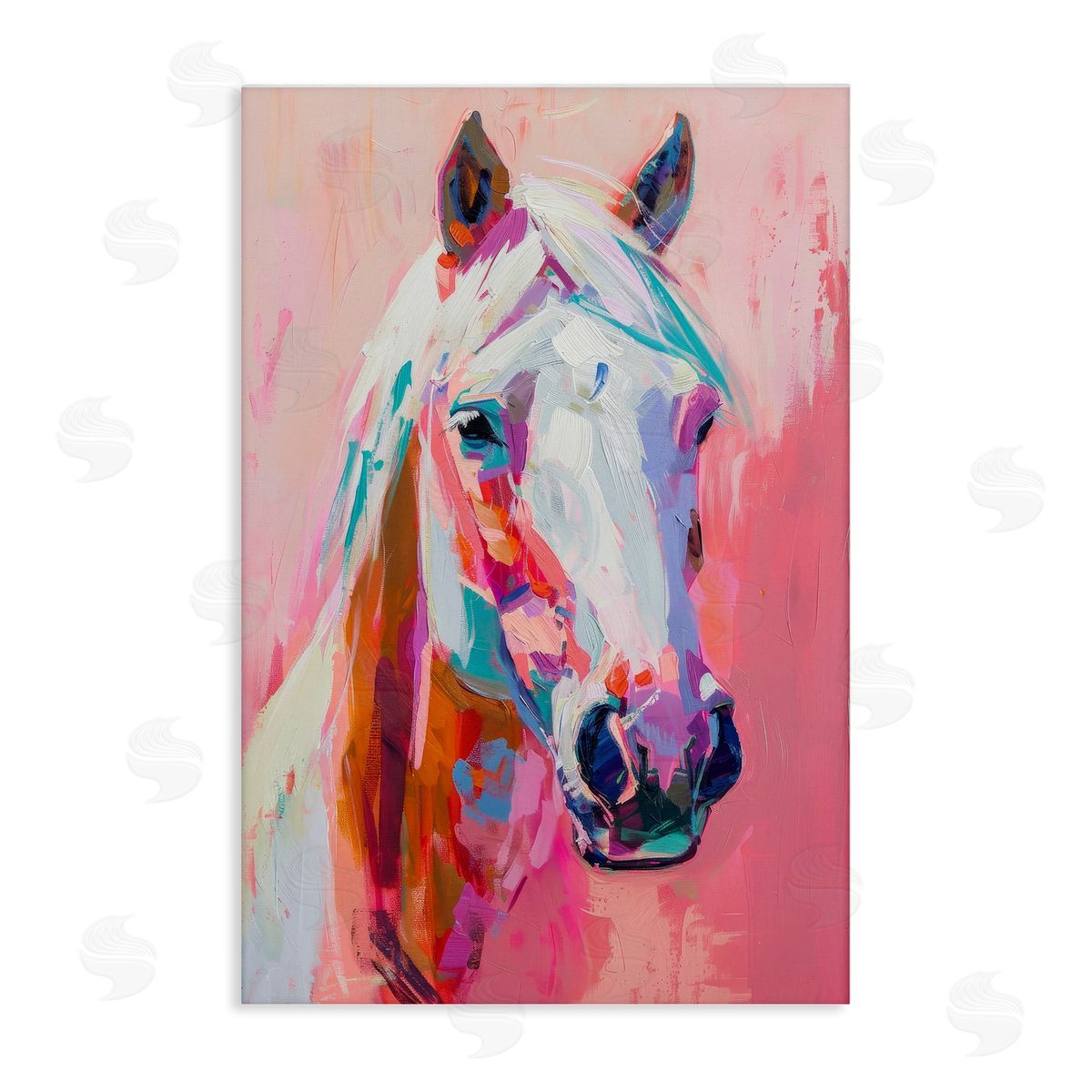 Petal Prints Design Horse Visage on Pink Canvas Wall Art Print