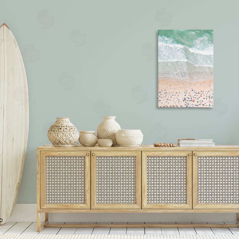 Sisi and Seb Aerial Beachgoers View Canvas Wall Art Print in Room