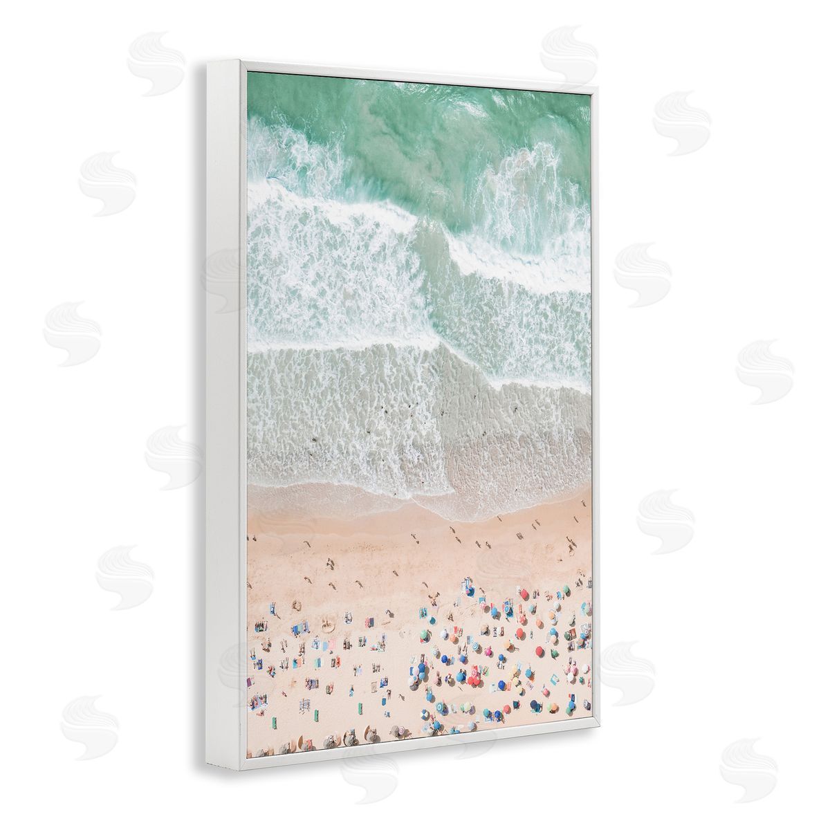 Sisi and Seb Aerial Beachgoers View White Framed Giclee Wall Art Print