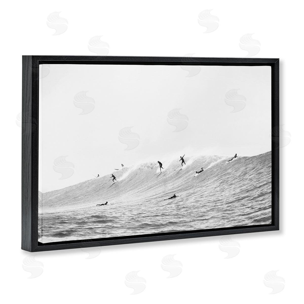 Sisi and Seb Summer Wave Surfers Black Floating Frame Canvas Wall Art Print