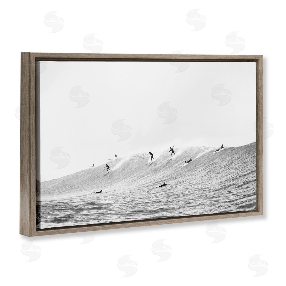 Sisi and Seb Summer Wave Surfers Brown Floating Frame Canvas Wall Art Print