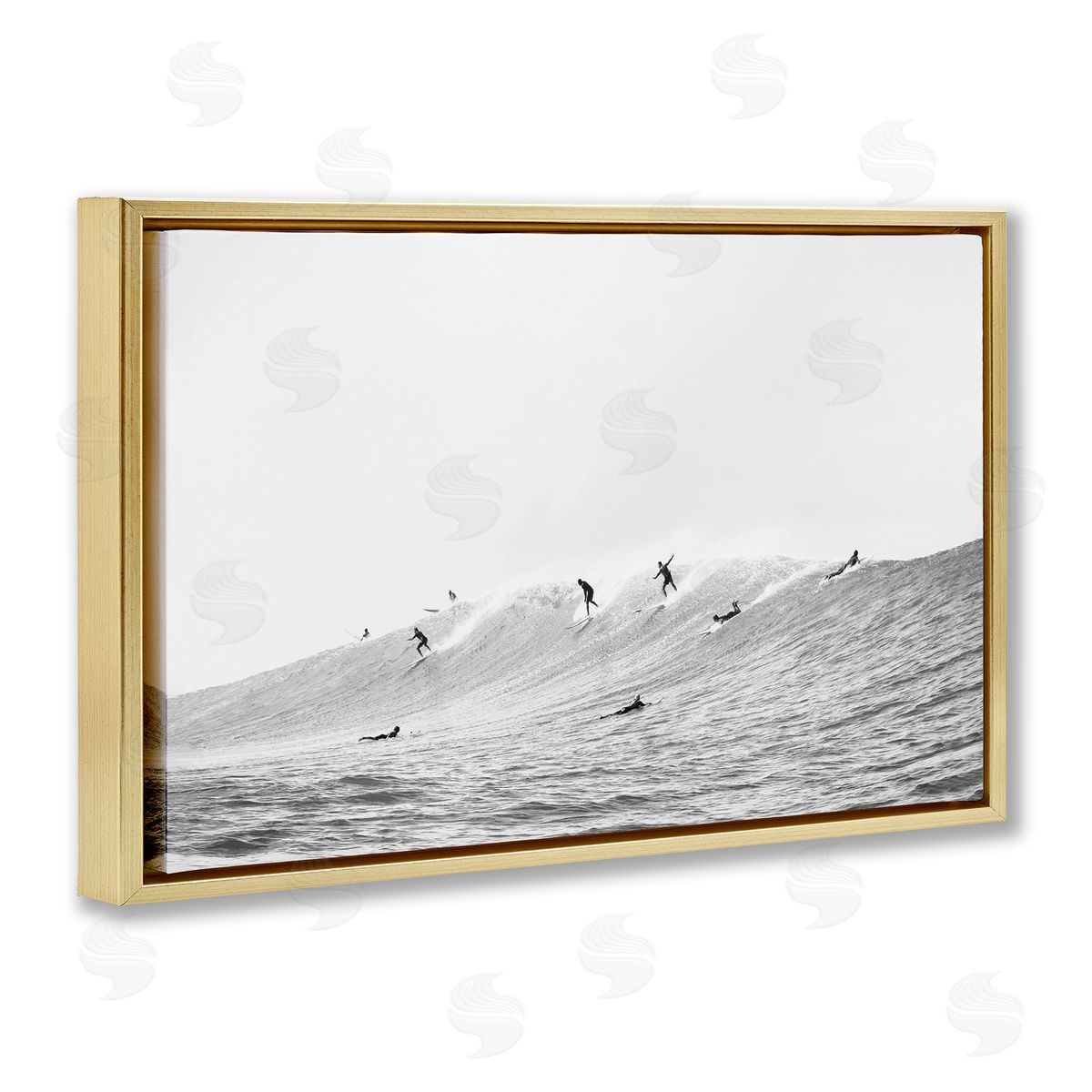 Sisi and Seb Summer Wave Surfers Gold Floating Frame Canvas Wall Art Print