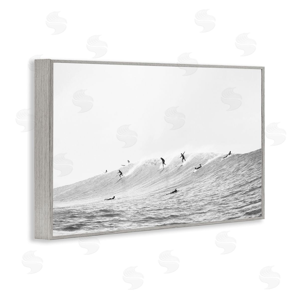 Sisi and Seb Summer Wave Surfers Gray Framed Giclee Wall Art Print