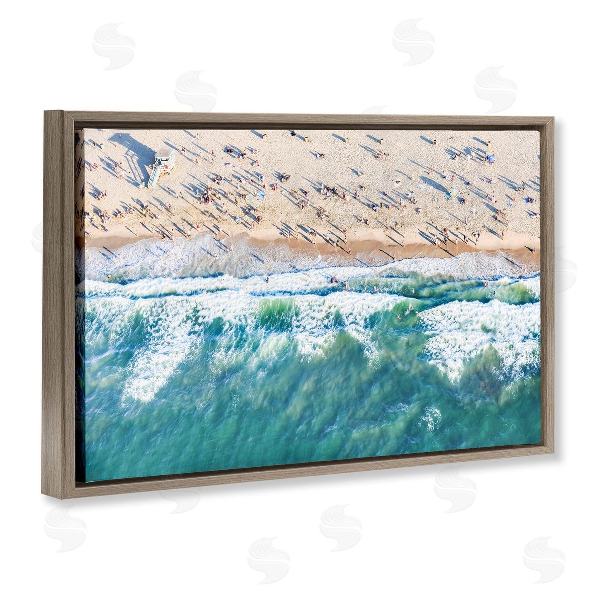 Sisi and Seb Aerial Tide Beach Foam Brown Floating Frame Canvas Wall Art Print