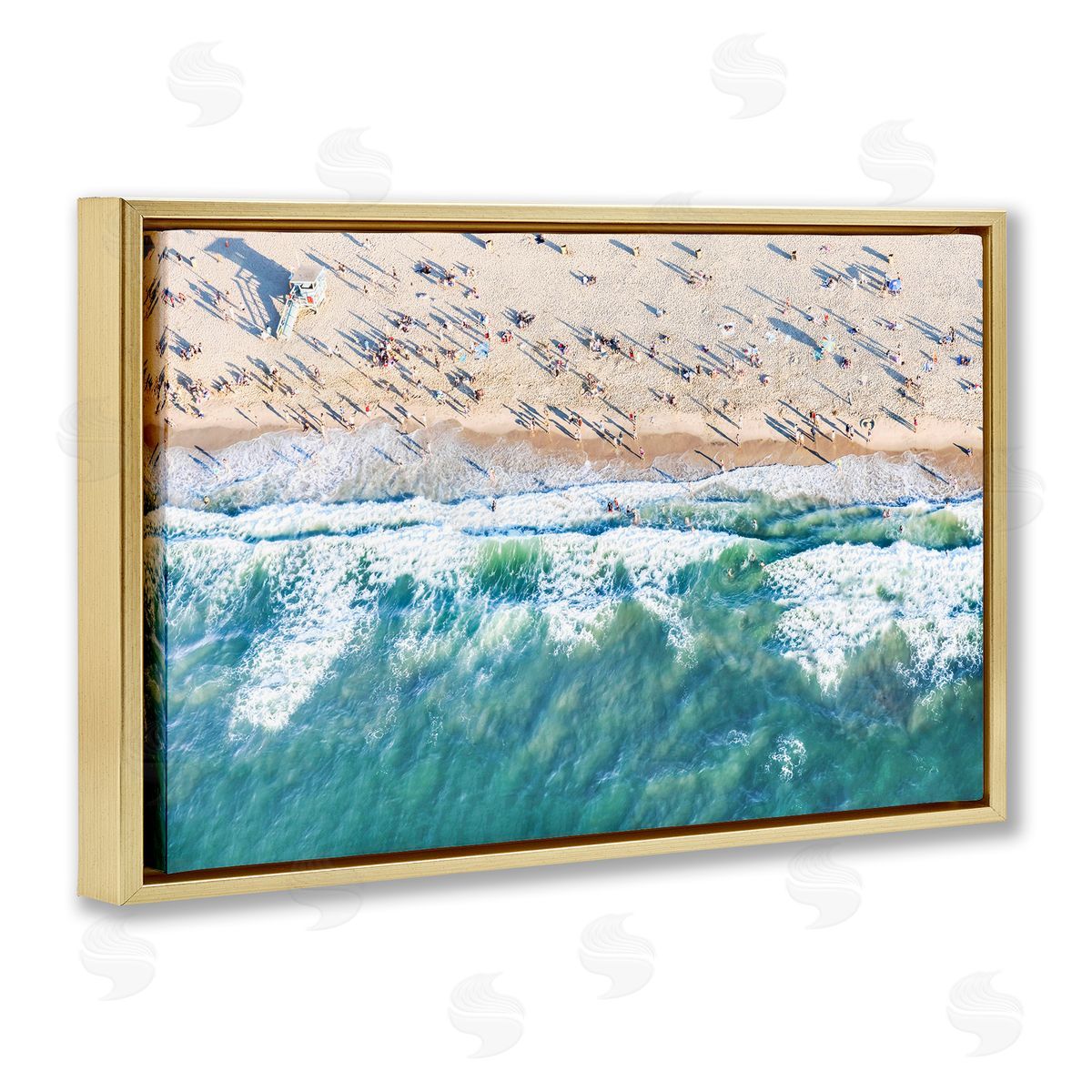 Sisi and Seb Aerial Tide Beach Foam Gold Floating Frame Canvas Wall Art Print