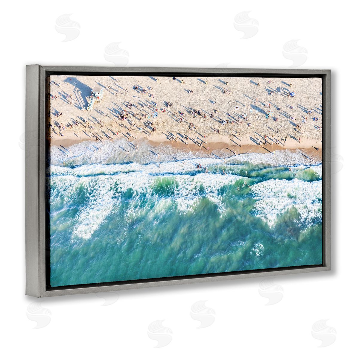 Sisi and Seb Aerial Tide Beach Foam Gray Floating Frame Canvas Wall Art Print