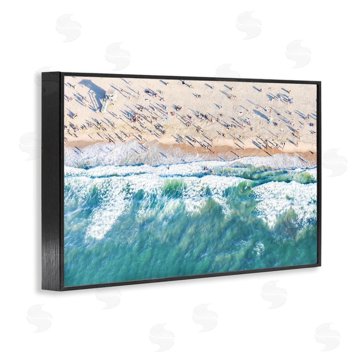 Sisi and Seb Aerial Tide Beach Foam Black Framed Giclee Wall Art Print