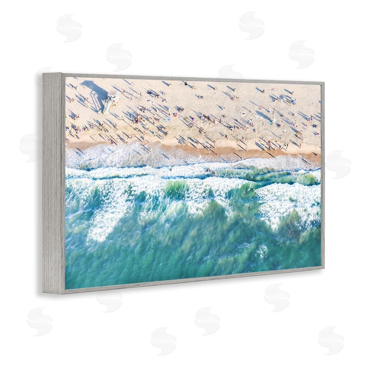 Sisi and Seb Aerial Tide Beach Foam Gray Framed Giclee Wall Art Print