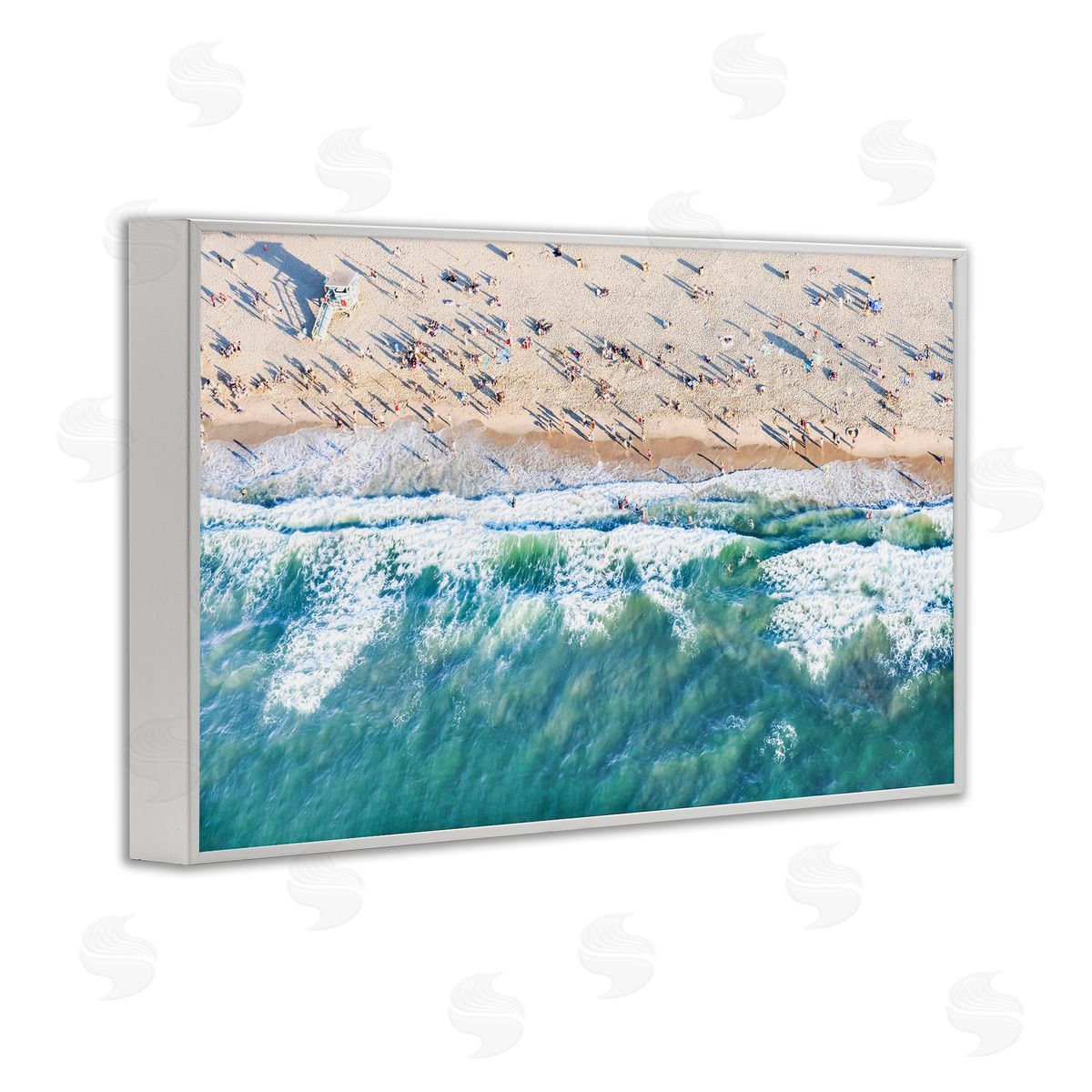 Sisi and Seb Aerial Tide Beach Foam White Framed Giclee Wall Art Print