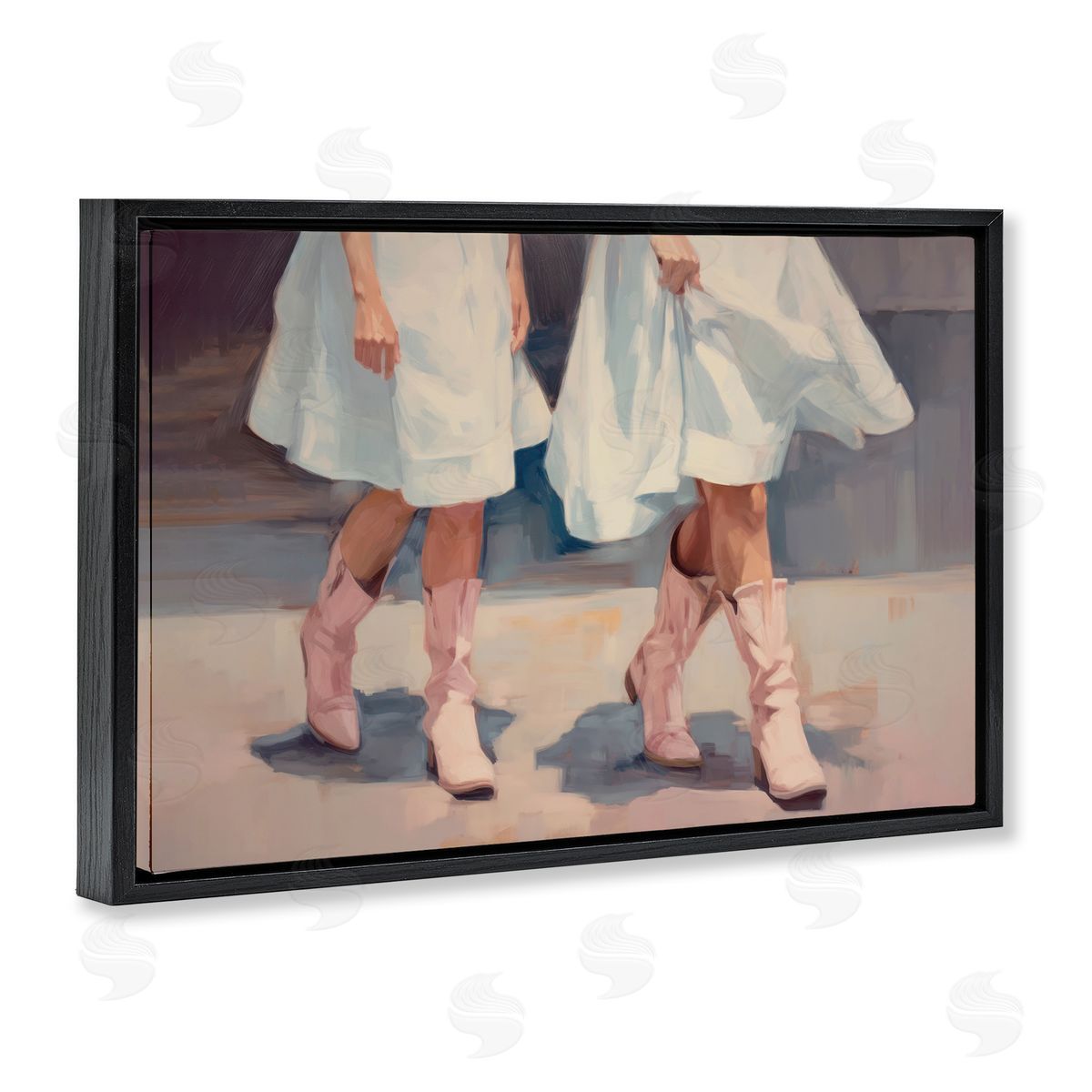 Sisi and Seb Friends with Cowgirl Boots Black Floating Frame Canvas Wall Art Print