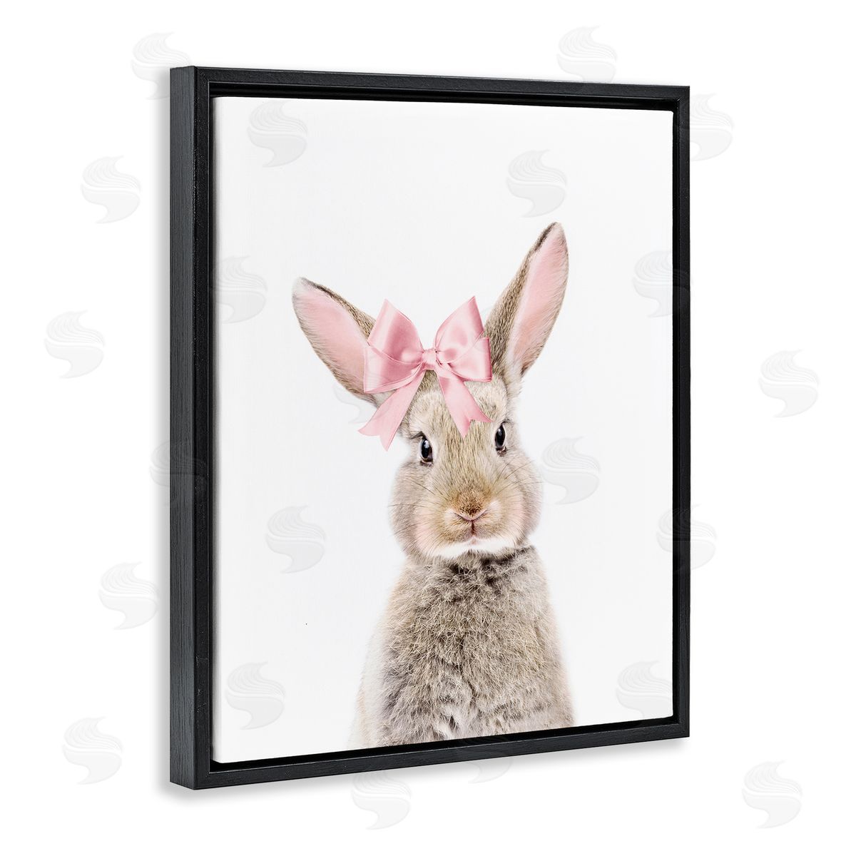Sisi and Seb Bunny with Pink Bow Black Floating Frame Canvas Wall Art Print