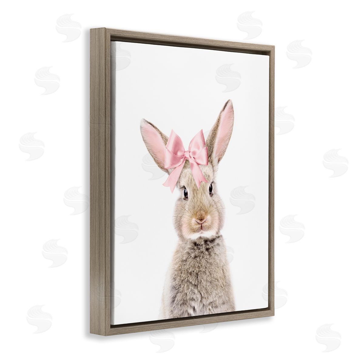 Sisi and Seb Bunny with Pink Bow Brown Floating Frame Canvas Wall Art Print