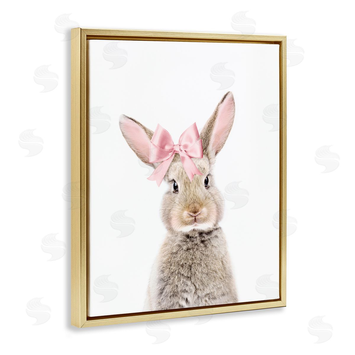 Sisi and Seb Bunny with Pink Bow Gold Floating Frame Canvas Wall Art Print