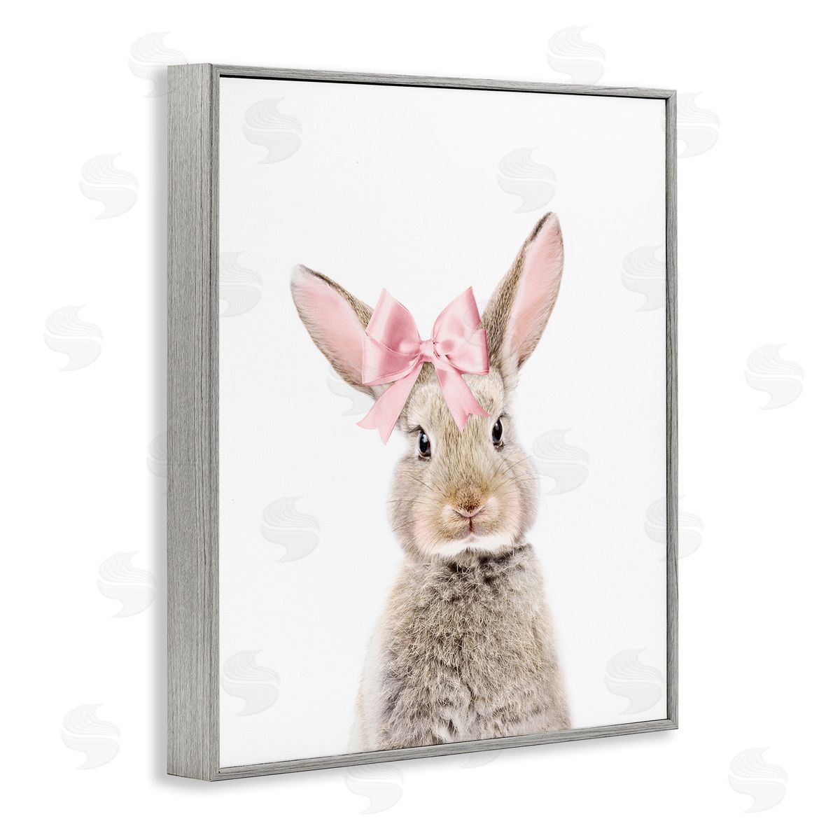 Sisi and Seb Bunny with Pink Bow Gray Framed Giclee Wall Art Print