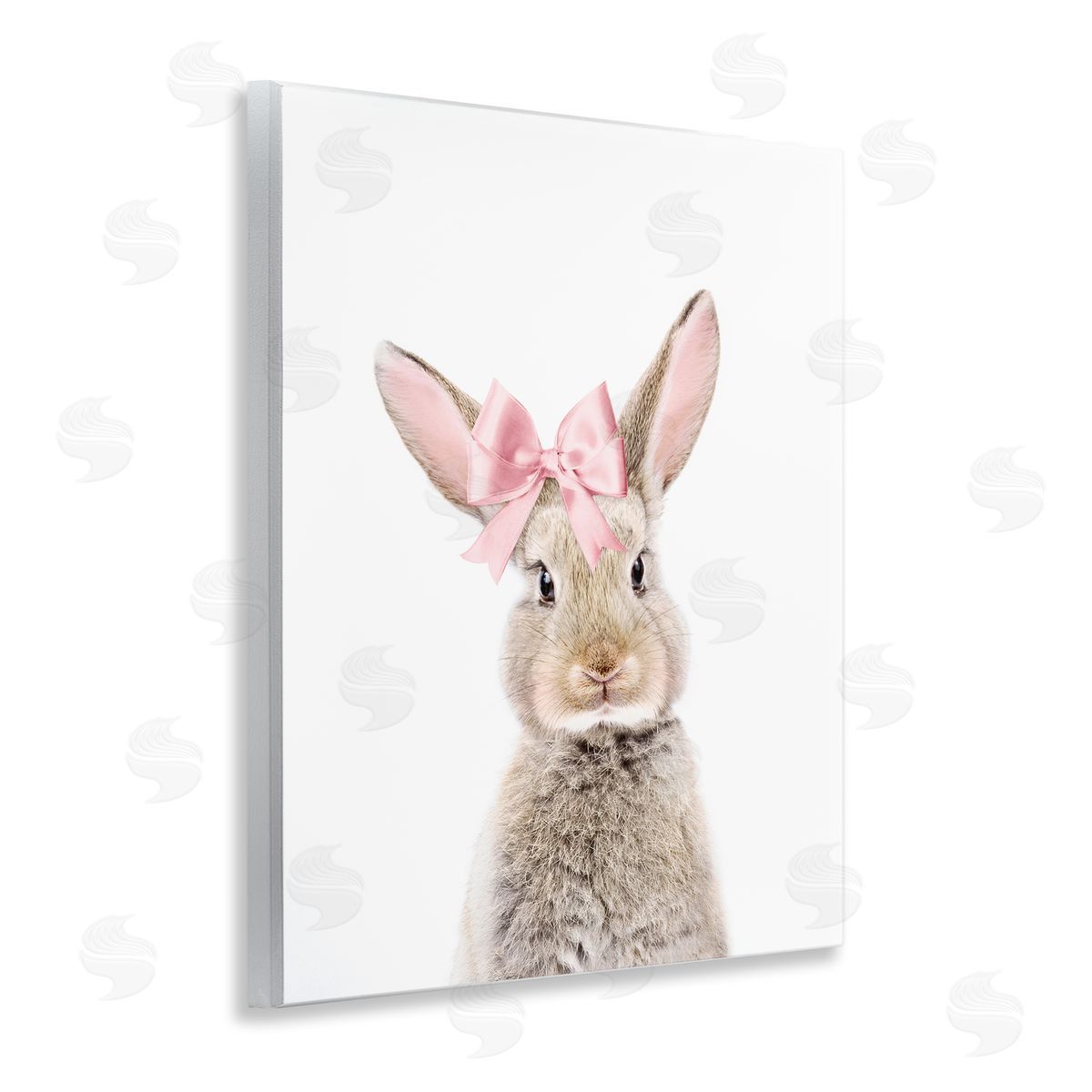 Sisi and Seb Bunny with Pink Bow Wooden Wall Plaque Art Print