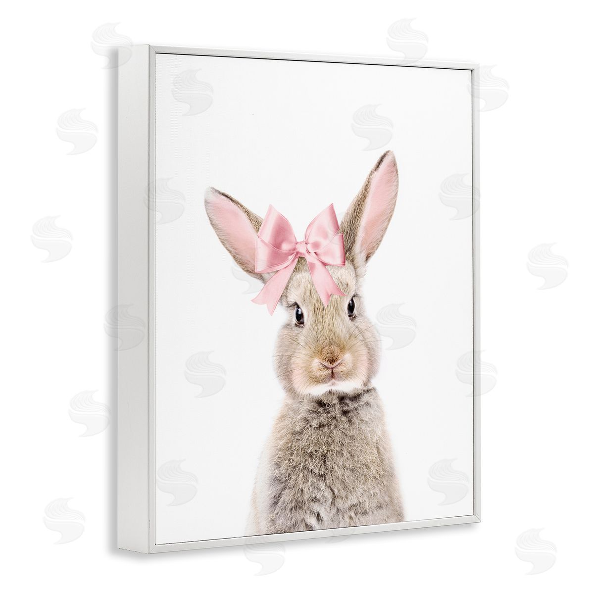 Sisi and Seb Bunny with Pink Bow White Framed Giclee Wall Art Print