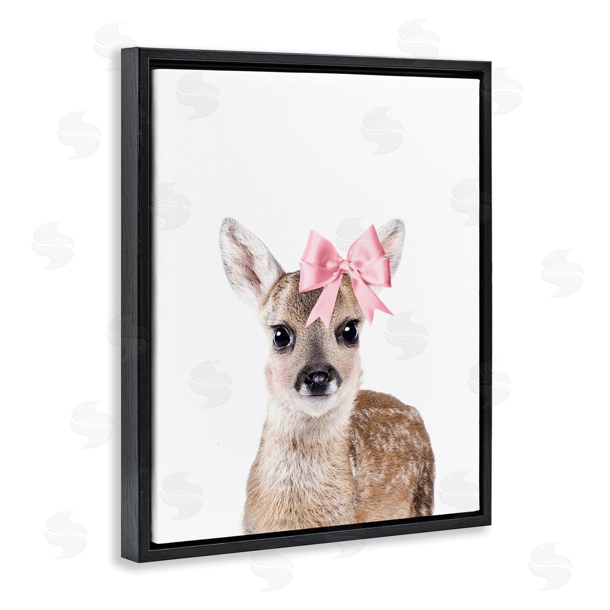 Sisi and Seb Fawn with Pink Bow Black Floating Frame Canvas Wall Art Print