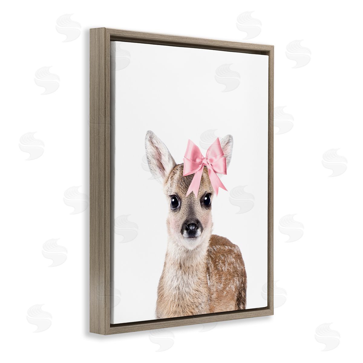 Sisi and Seb Fawn with Pink Bow Brown Floating Frame Canvas Wall Art Print