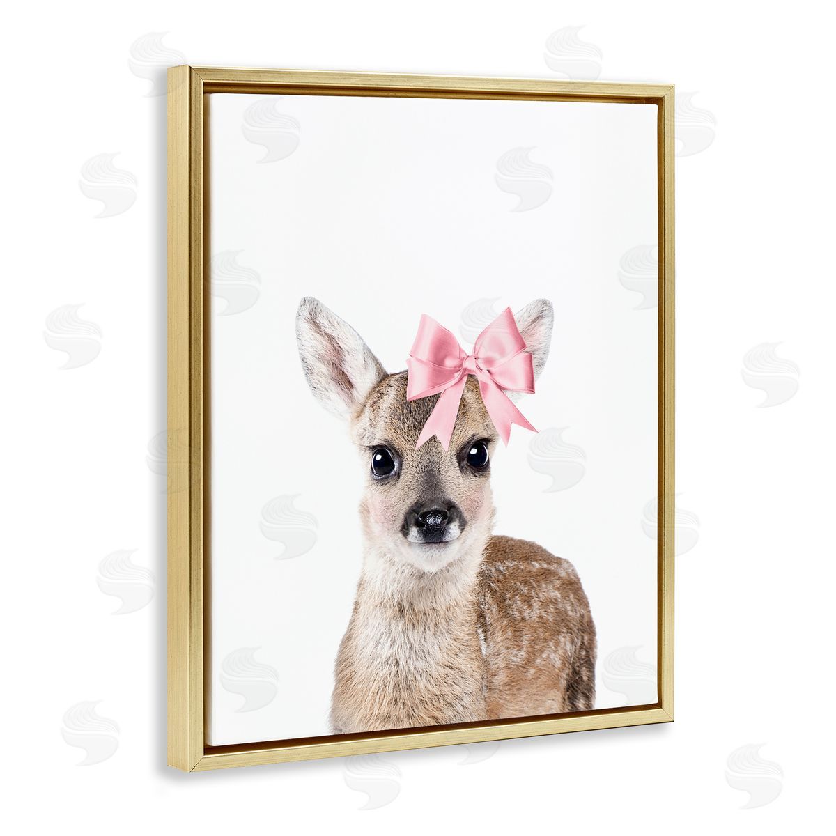 Sisi and Seb Fawn with Pink Bow Gold Floating Frame Canvas Wall Art Print