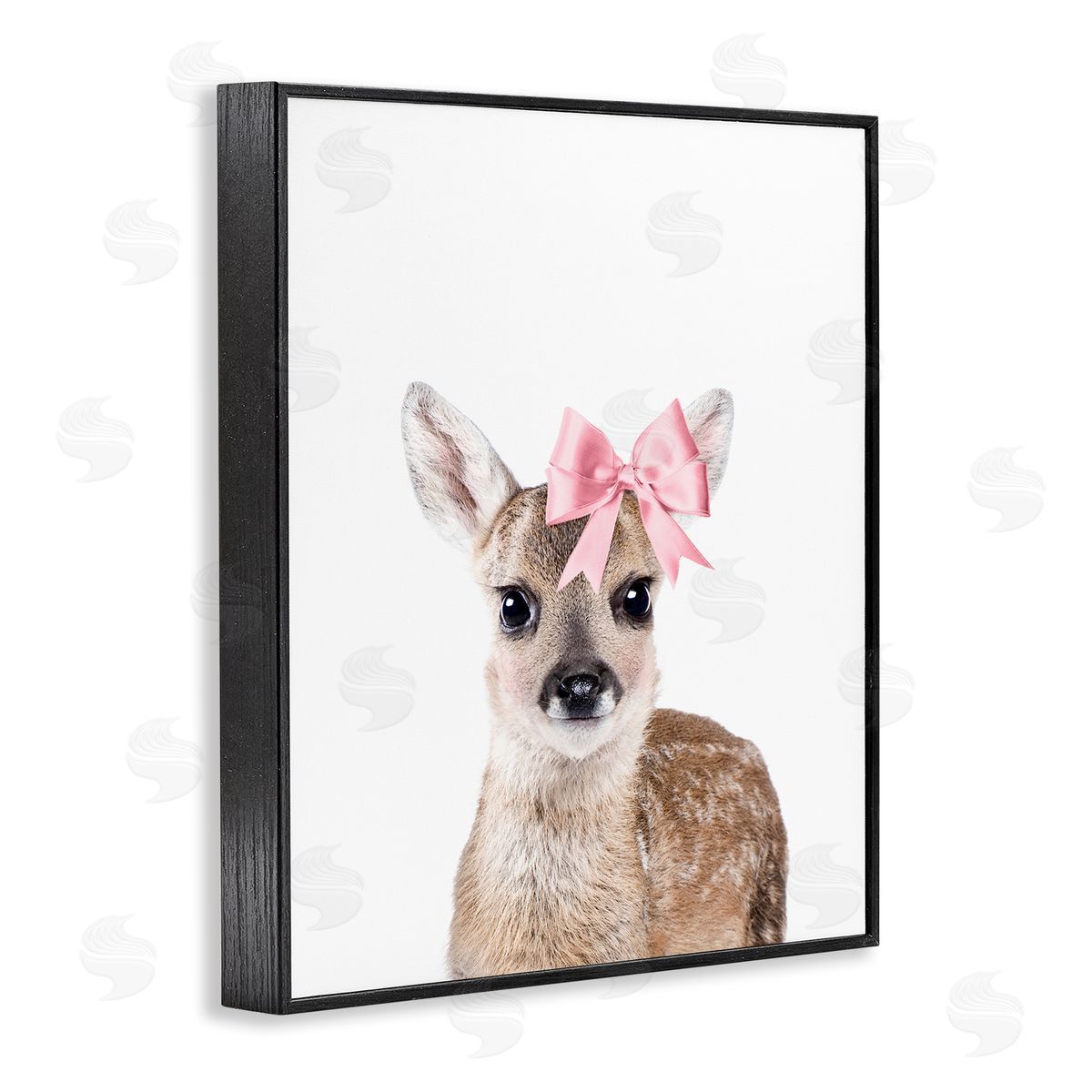 Sisi and Seb Fawn with Pink Bow Black Framed Giclee Wall Art Print