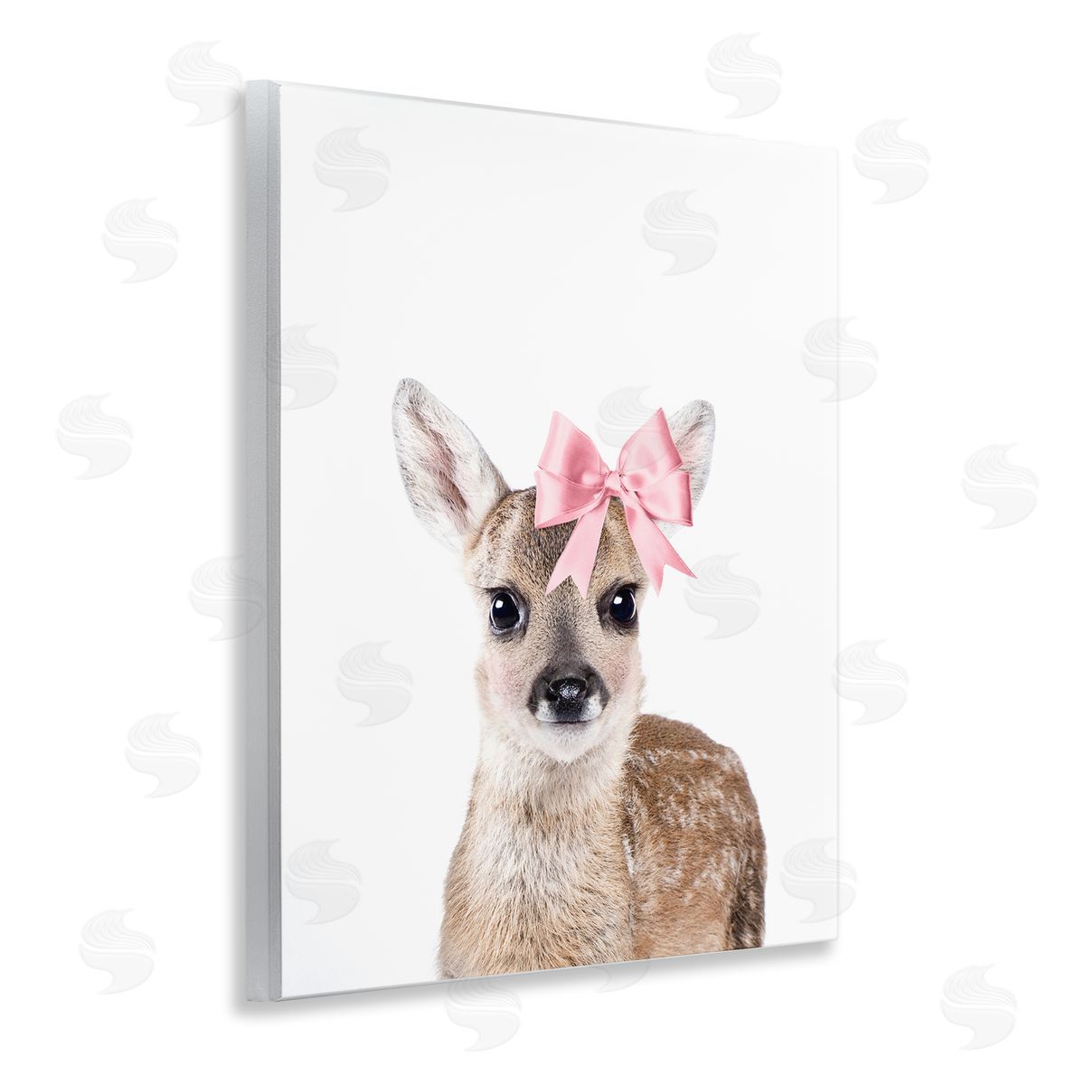 Sisi and Seb Fawn with Pink Bow Wooden Wall Plaque Art Print