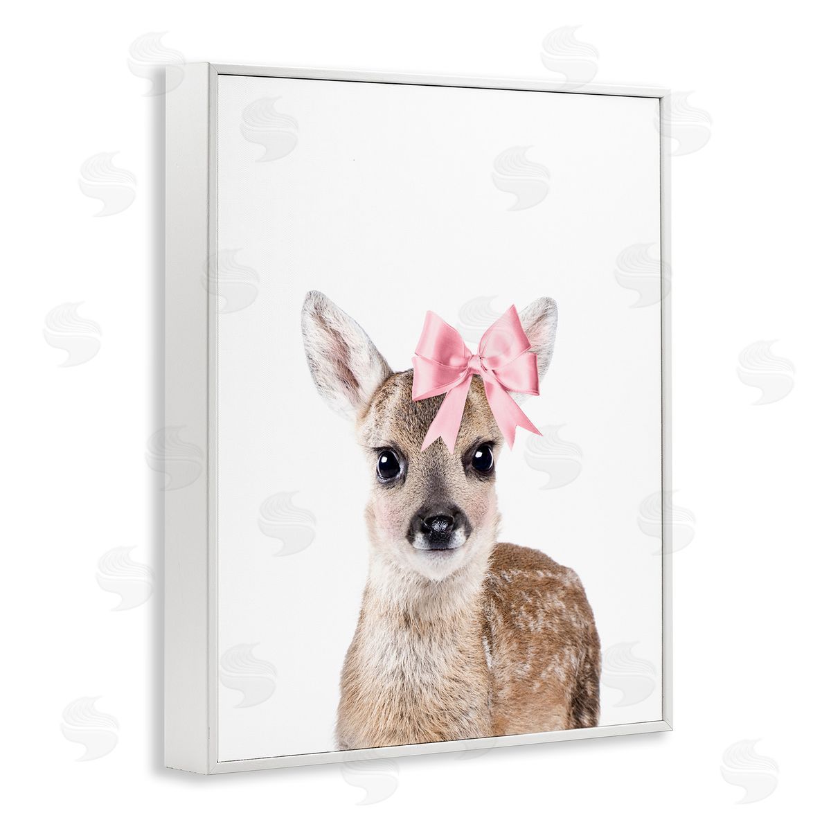 Sisi and Seb Fawn with Pink Bow White Framed Giclee Wall Art Print