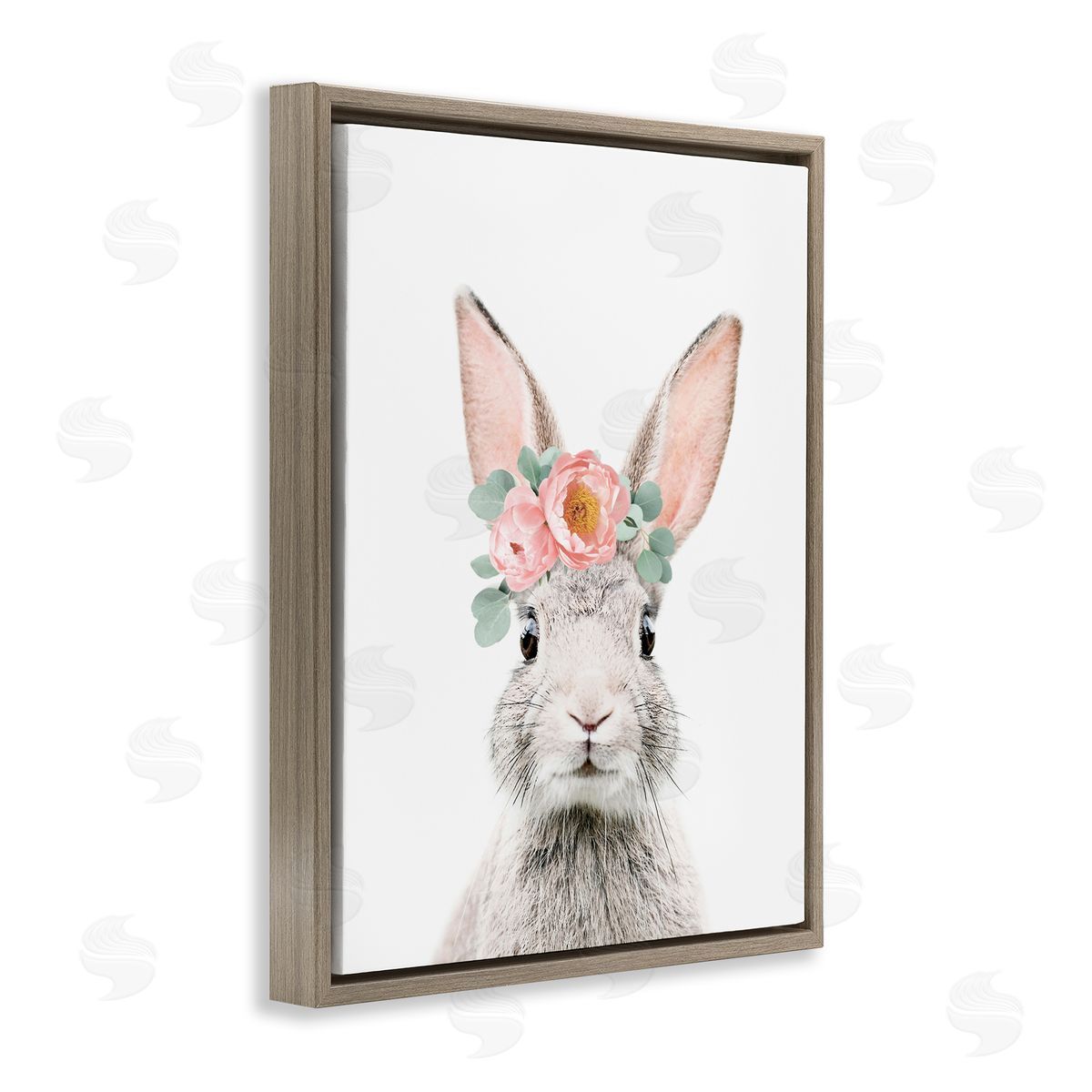 Sisi and Seb Pink Flower Bunny Brown Floating Frame Canvas Wall Art Print