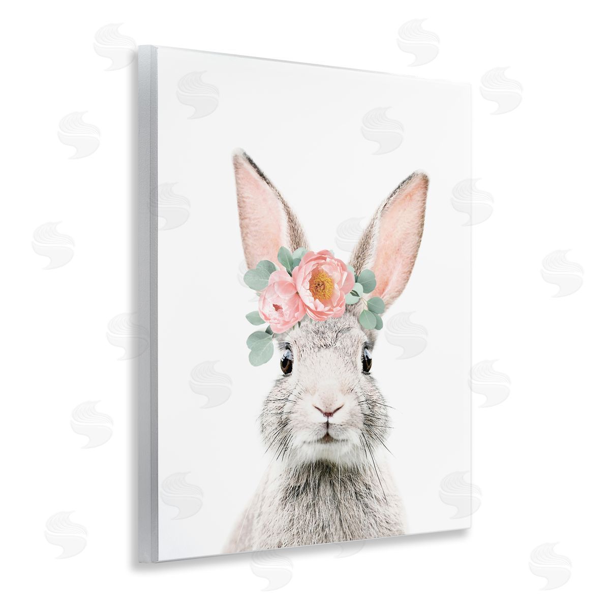 Sisi and Seb Pink Flower Bunny Wooden Wall Plaque Art Print
