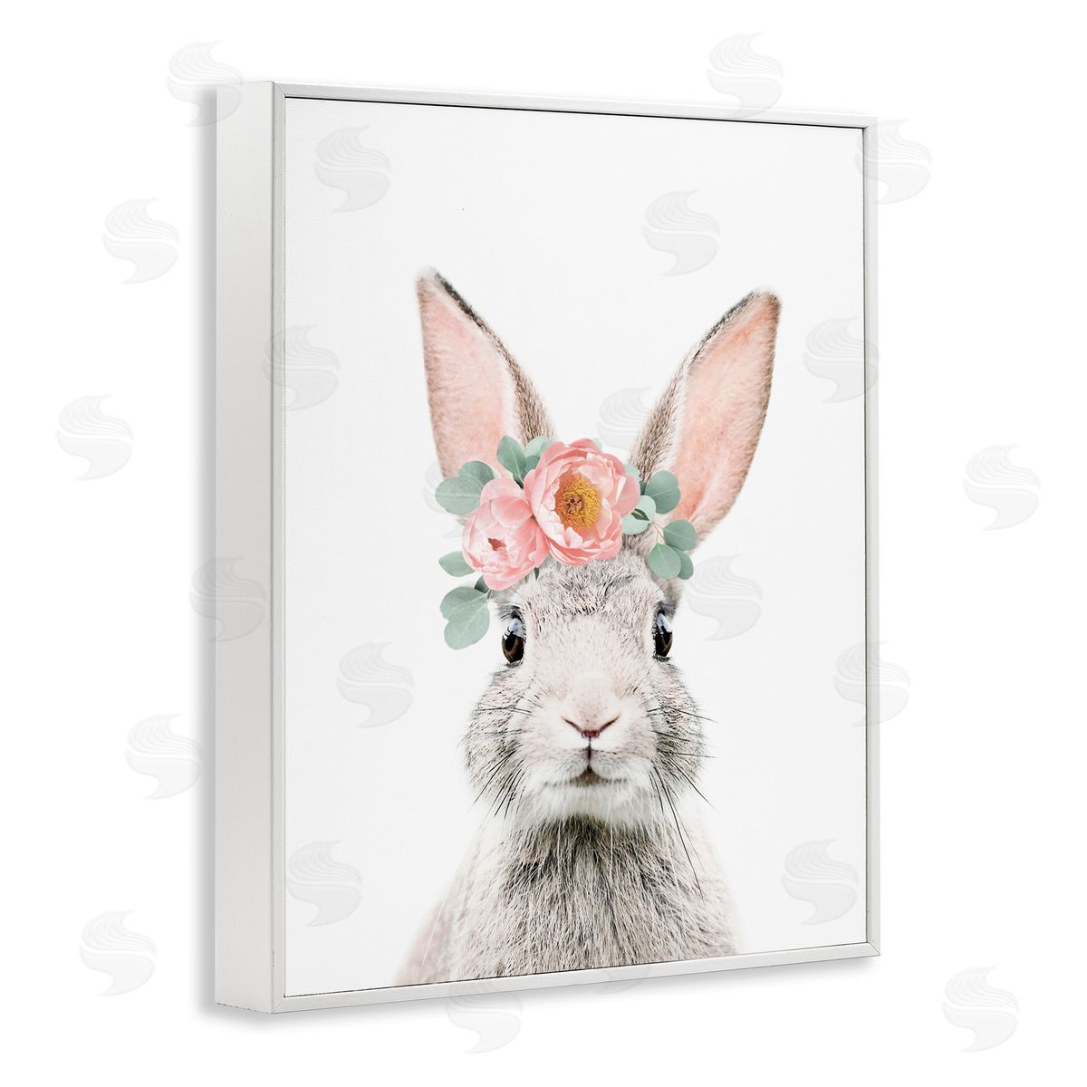 Sisi and Seb Pink Flower Bunny White Framed Giclee Wall Art Print