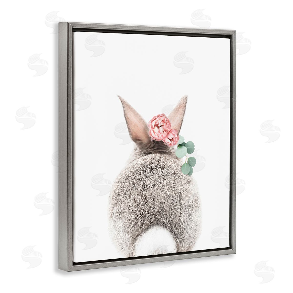Sisi and Seb Floral Bunny Tail Side Gray Floating Frame Canvas Wall Art Print