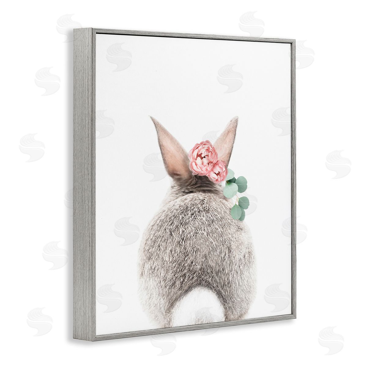 Sisi and Seb Floral Bunny Tail Side Gray Framed Giclee Wall Art Print
