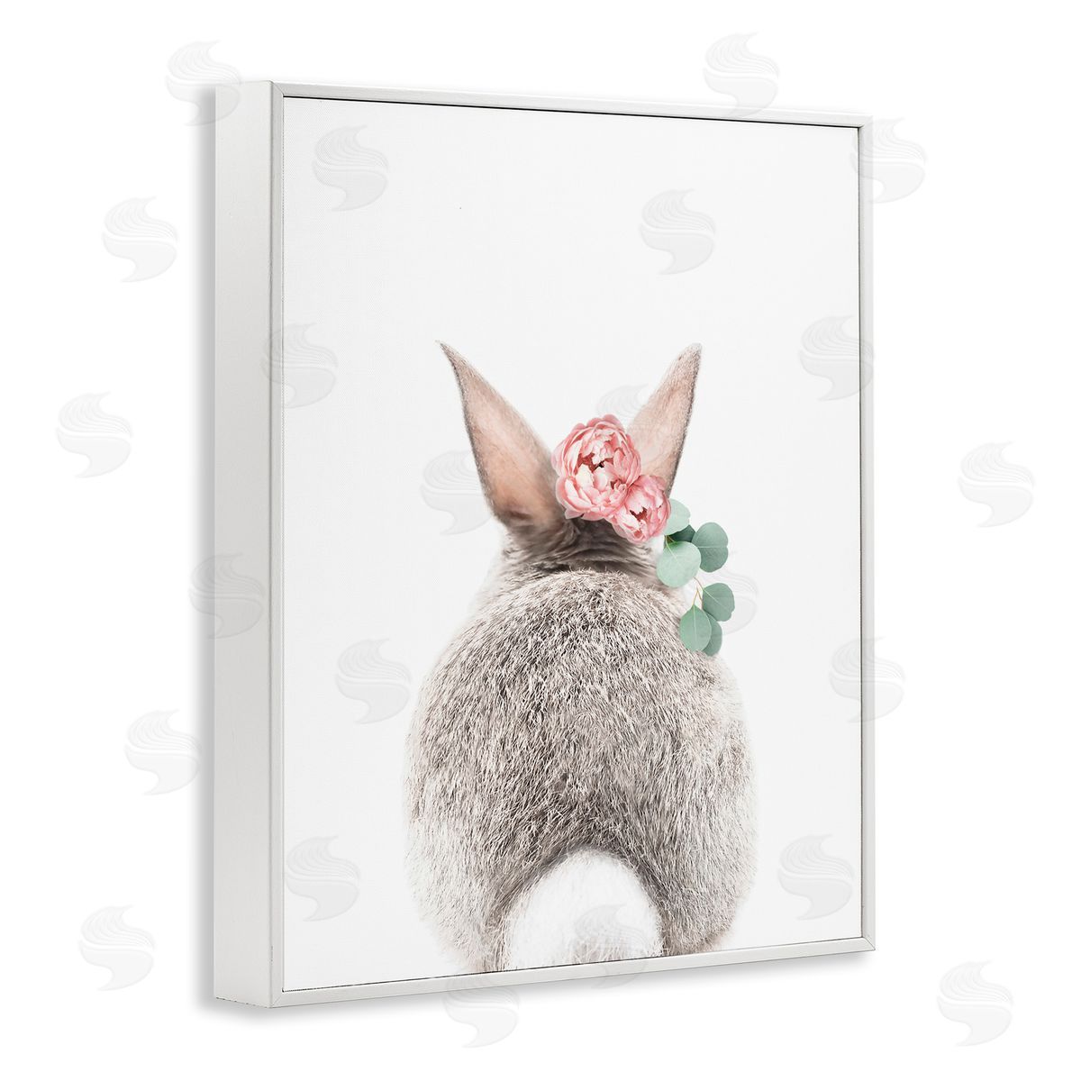 Sisi and Seb Floral Bunny Tail Side White Framed Giclee Wall Art Print