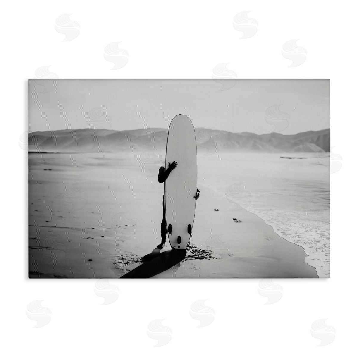 Sisi and Seb Hiding with Surfboard Canvas Wall Art Print