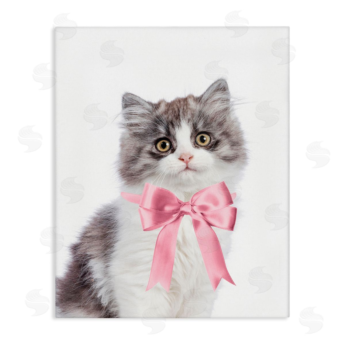Sisi and Seb Kitten with Pink Bow Canvas Wall Art Print