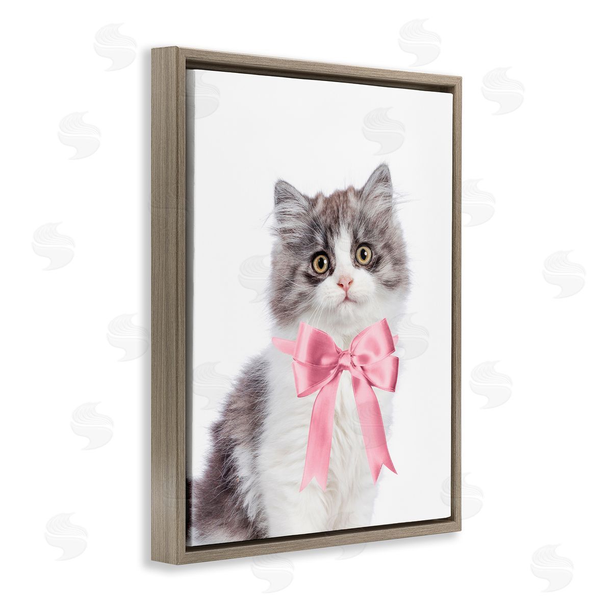 Sisi and Seb Kitten with Pink Bow Brown Floating Frame Canvas Wall Art Print