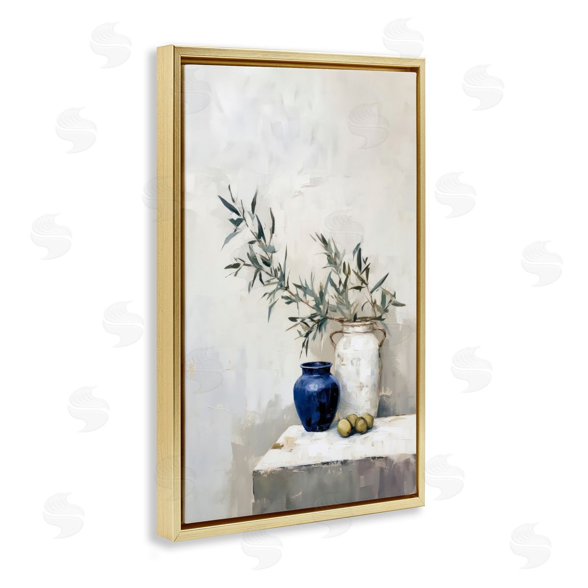 Sisi and Seb Olives & Pottery Still Life Gold Floating Frame Canvas Wall Art Print