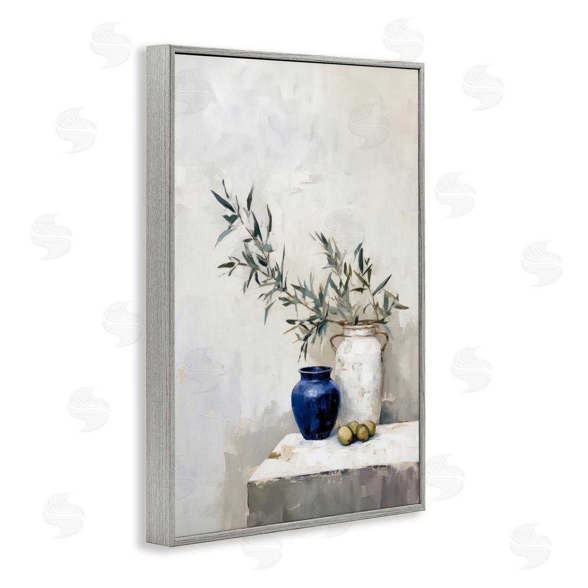 Sisi and Seb Olives & Pottery Still Life Gray Framed Giclee Wall Art Print