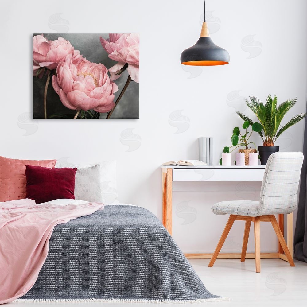 Sisi and Seb Pink Peonies Trio Canvas Wall Art Print in Room