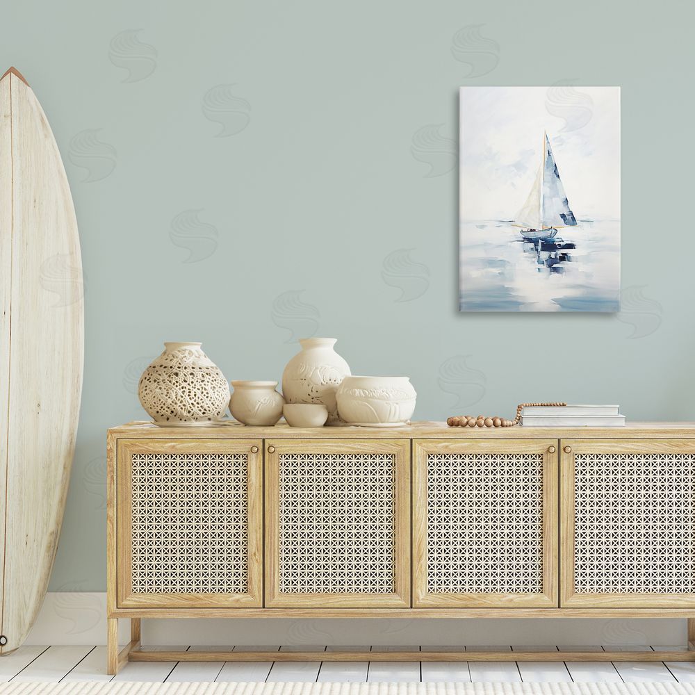 Sisi and Seb Abstract Paint Strokes Boat Canvas Wall Art Print in Room