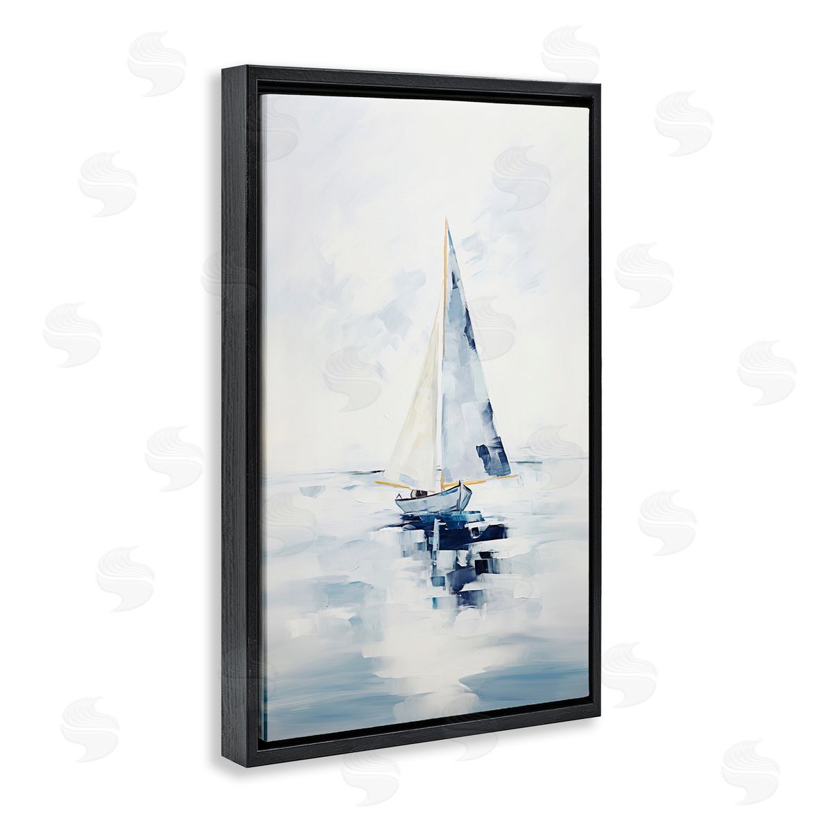 Sisi and Seb Abstract Paint Strokes Boat Black Floating Frame Canvas Wall Art Print