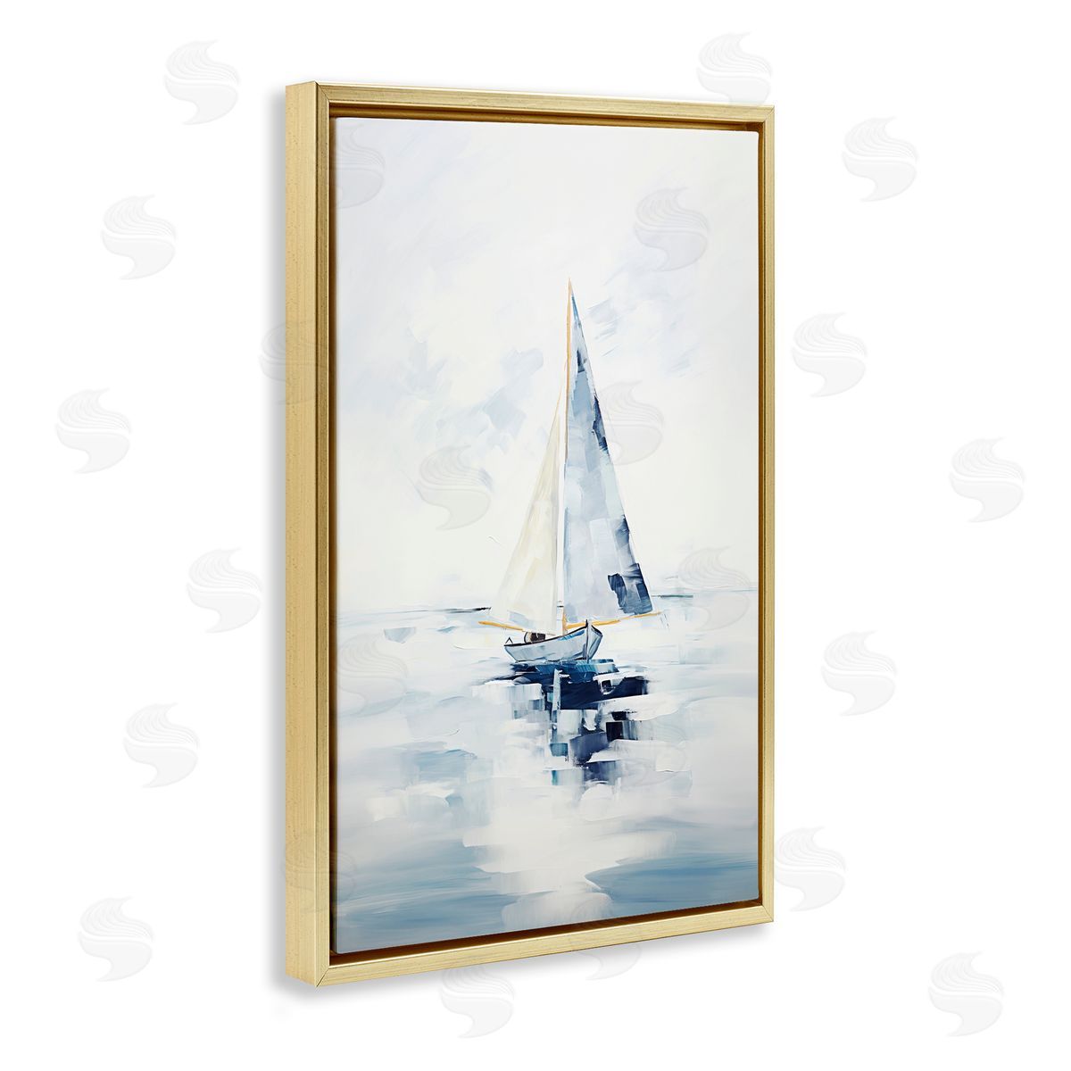 Sisi and Seb Abstract Paint Strokes Boat Gold Floating Frame Canvas Wall Art Print